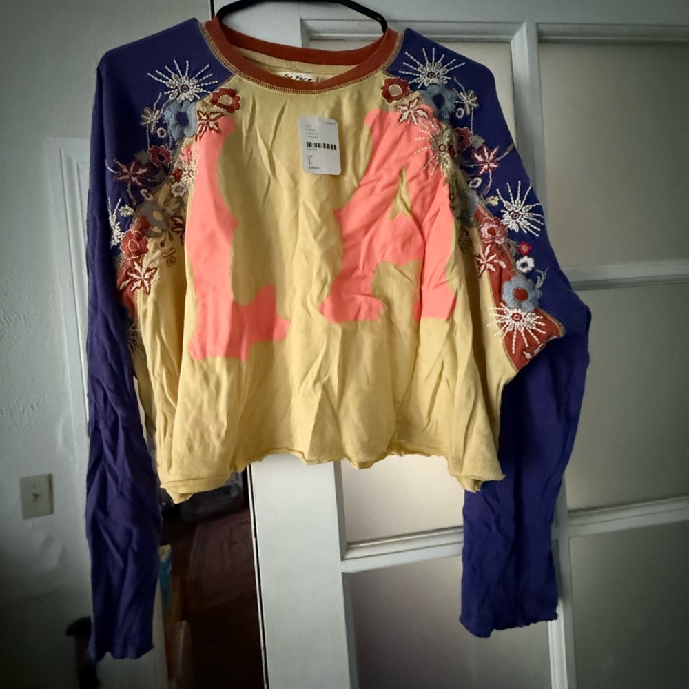 Free People Colorful  Long Sleeve Tee with Embroidery